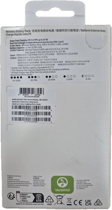 Samsung 25W Wireless Charging Super FAST 2 x USB-C Port PD 10000mAh Slim Power Bank Battery Pack